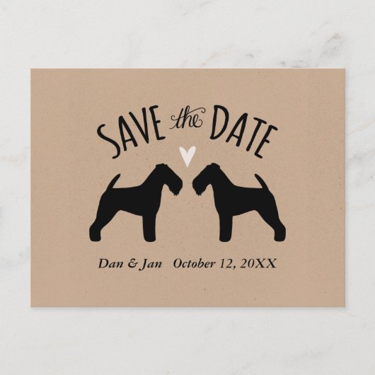 Welsh Terrier Silhouetten Hochzeitssache Datum spe Ankündigungspostkarte (Vorderseite)