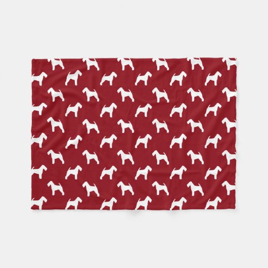 Welsh Terrier Silhouetten Muster Rot und Weiß Fleecedecke (Vorderseite (Horizontal))