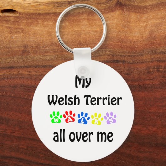 Welsh Terrier Walks Design Schlüsselanhänger (Vorderseite)