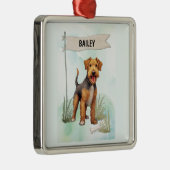 Welsh Terrier Watercolor Personalized Dog Ornament Aus Metall (Rechts)
