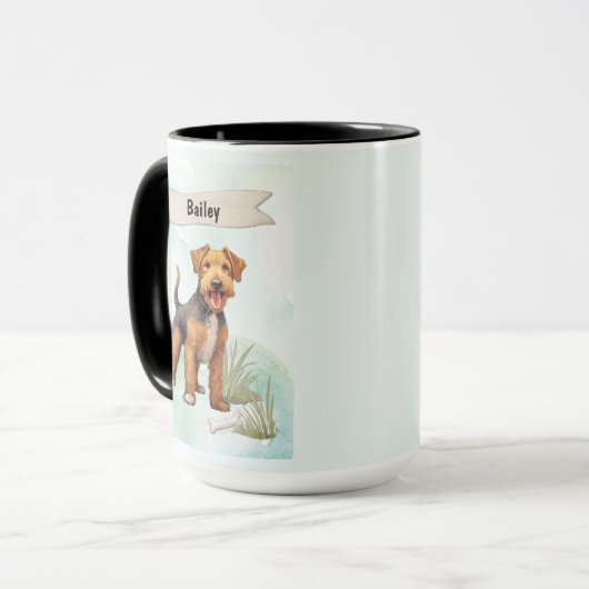 Welsh Terrier Watercolor Personalized Dog Tasse (Vorderseite Links)