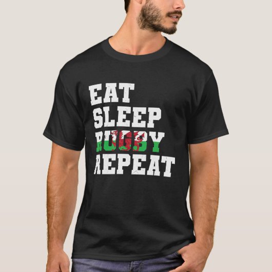 Welsh Wales isst Sleep Rugby Repeat T-Shirt (Vorderseite)