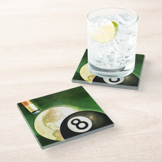 Welt als Cue Ball Glasuntersetzer (Schrägansicht)