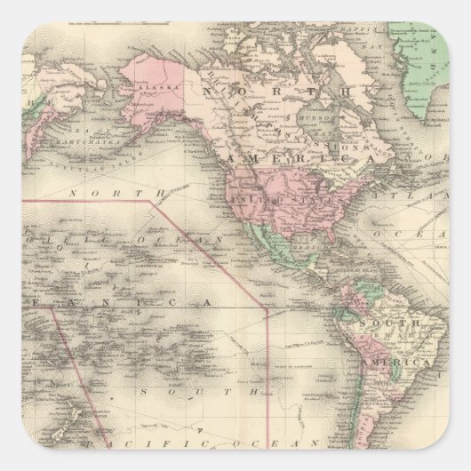 Welt auf der Projektion von Mercator Quadratischer Aufkleber (Vorderseite)