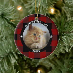 WELT BESTE KATZE Roter Büffel Kariert Personalisie Keramik Ornament