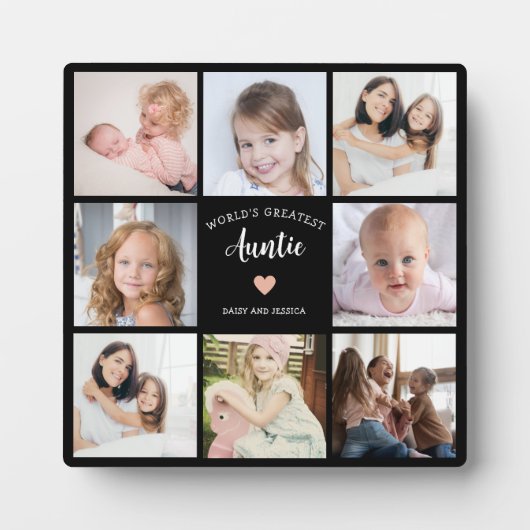 Welt Beste Tante 8 Foto Collage Pink Herz Fotoplatte (Vorderseite)