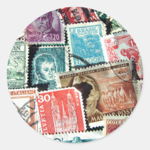 Welt-Briefmarken-Collage-Aufkleber Runder Aufkleber