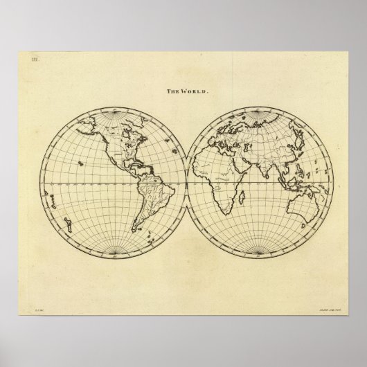 Welt-Kontur-Doppelhemisphäre Poster (Vorne)