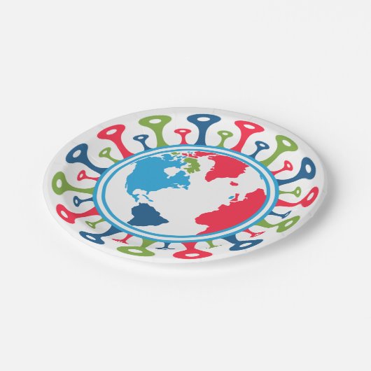 Welt mit dem Corona-Virus Pappteller (Schrägansicht)