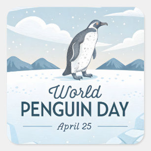 Welt-Pinguin-Tag Winter-Natur-Illustration Quadratischer Aufkleber
