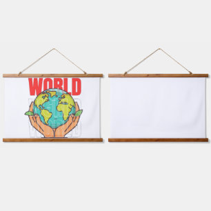 Welt – Reise-Abenteuer-Globus-Design Wandteppich Mit Holzrahmen