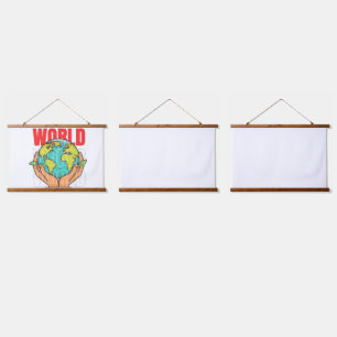 Welt – Reise-Abenteuer-Globus-Design Wandteppich Mit Holzrahmen