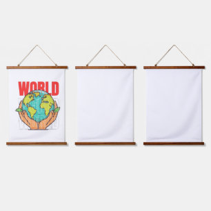 Welt – Reise-Abenteuer-Globus-Design Wandteppich Mit Holzrahmen