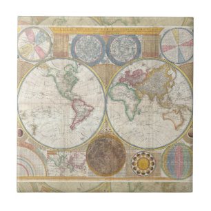 Welt Reisekarte Antike Vintage Geographie Fliese