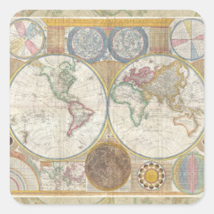 Welt Reisekarte Antike Vintage Geographie Quadratischer Aufkleber