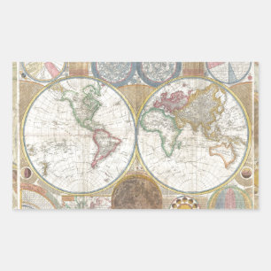 Welt Reisekarte Antike Vintage Geographie Rechteckiger Aufkleber