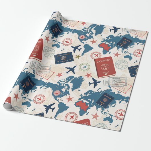 Welt Reisekarte Muster Geschenkpapier (Ungerollt)