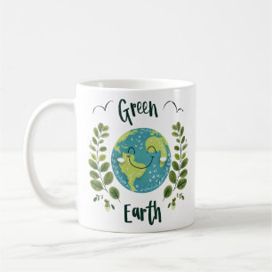 Welt-Umwelt - Erde lächeln mit grüner Erde Kaffeetasse