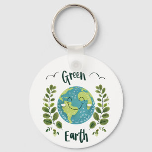Welt-Umwelt - Erde lächeln mit grüner Erde Schlüsselanhänger