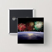 Welt und Feuerwerk Button (Vorne & Hinten)