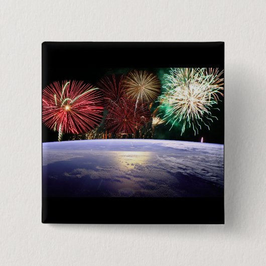 Welt und Feuerwerk Button (Vorderseite)