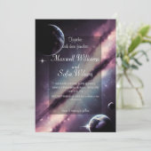 Weltall Lila Galaxie-Hochzeit Einladung (Stehend Vorderseite)
