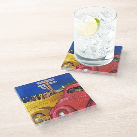 Weltausstellung oder Fehlschlag Glasuntersetzer (Schrägansicht)