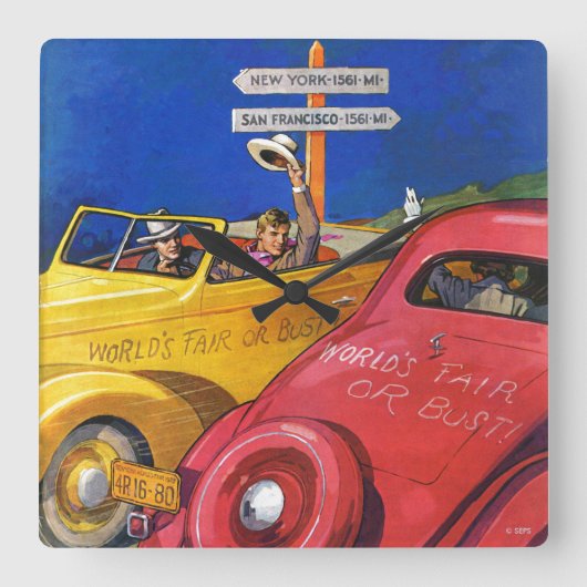 Weltausstellung oder Fehlschlag Quadratische Wanduhr (Vorderseite)