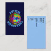 Weltautismus-Bewusstsein Visitenkarte (Vorne/Hinten)