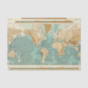 Weltbathyorographical Karte Seidenpapier