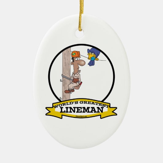WELTBEST LINEMAN MEN CARTOON KERAMIKORNAMENT (Vorne)