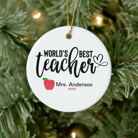Weltbest Teacher Glitzer Apple Personalisiert Keramik Ornament (Baum)