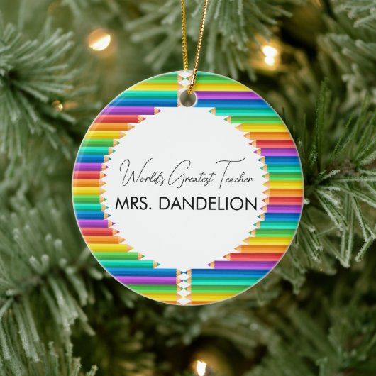 Weltbest Teacher Rainbow Crayons School Keramik Ornament (Baum)