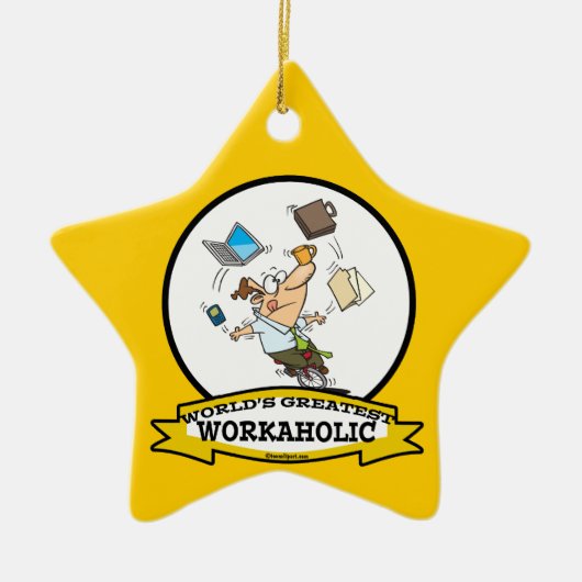 WELTBEST WORKAHOLIC MÄNNER CARTOON KERAMIKORNAMENT (Vorne)