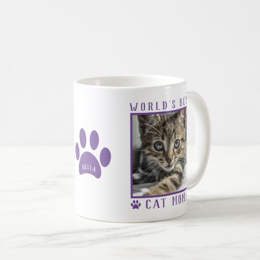 Weltbeste Cat Mama Lila Paws Name Foto Kaffeetasse (VorderseiteRechts)