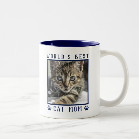 Weltbeste Cat Mama Paw Prints Pet Foto Navy Zweifarbige Tasse (Rechts)