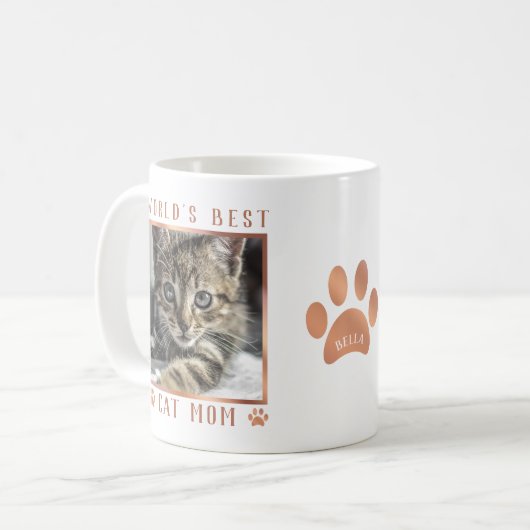 Weltbeste Cat Mama Rose Gold Foil Paws Foto Kaffeetasse (Vorderseite Links)