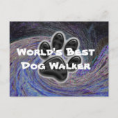 Weltbeste Dog Walker Blue Spiral Pet Paw Print Postkarte (Vorderseite)