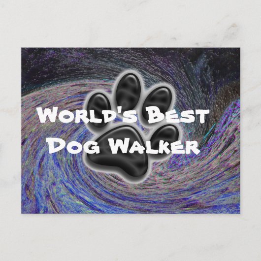 Weltbeste Dog Walker Blue Spiral Pet Paw Print Postkarte (Vorderseite)