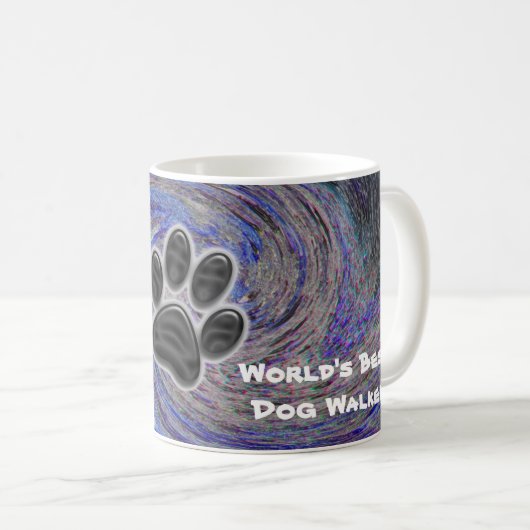 Weltbeste Dog Walker Blue Spiral Puppy Paw Print Kaffeetasse (VorderseiteRechts)