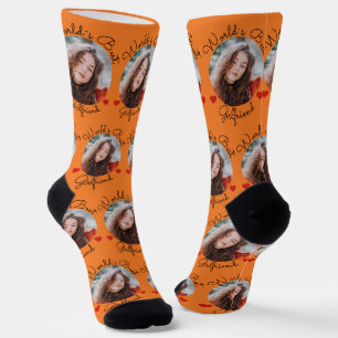 Weltbeste Freundin Burst Orange Custom Foto Socken