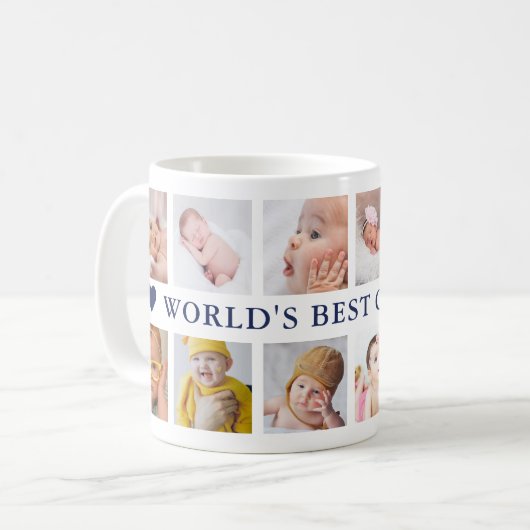Weltbeste Grandpa Navy Blue 12 Foto Collage Kaffeetasse (Vorderseite Links)