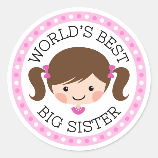 Weltbeste große Schwester Cartoon Mädchen braune H Runder Aufkleber (Vorderseite)