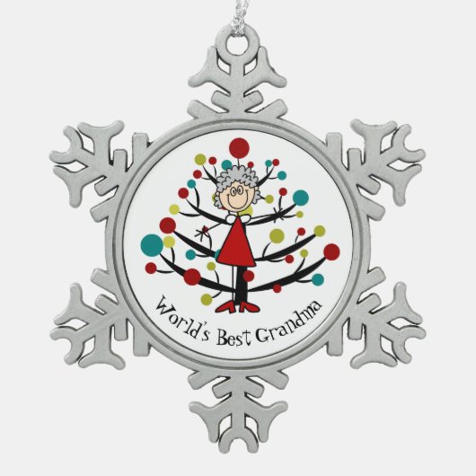 Weltbeste Großmutter-Schneeflocke-Verzierung Schneeflocken Zinn-Ornament (Vorderseite)