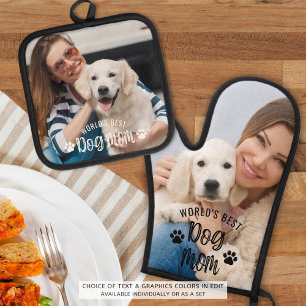 Weltbeste Hunde Mama Foto Pawprints Ofenhandschuh & Topflappen-Set