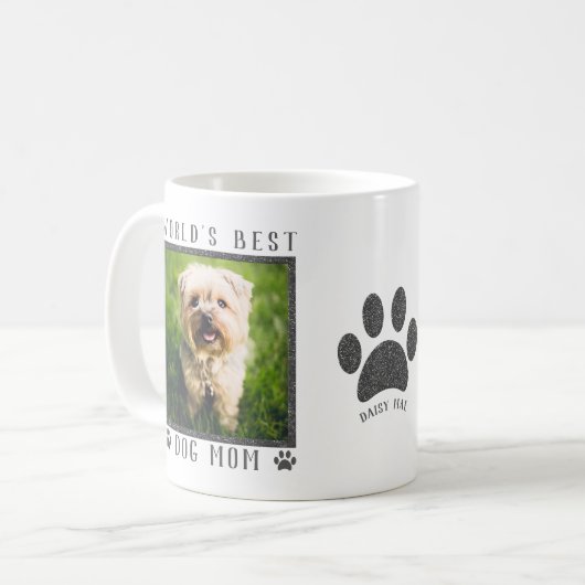 Weltbeste Hunde-Mama Silberner Glitzer Pads Foto Kaffeetasse (Vorderseite Links)