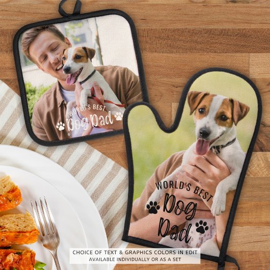 Weltbeste Hunde-Vater-Foto-Drucke Ofenhandschuh & Topflappen-Set