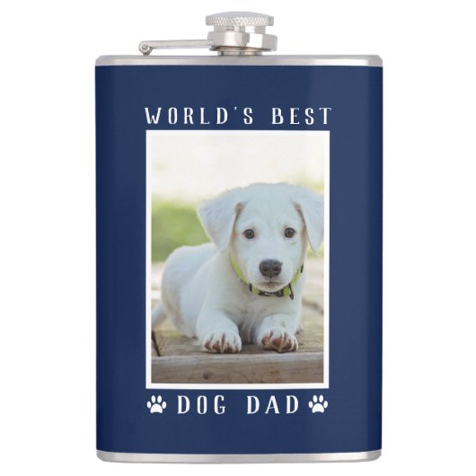 Weltbeste Hunde Vater Paw Prints Foto Navy 8 oz Flachmann (Vorderseite)