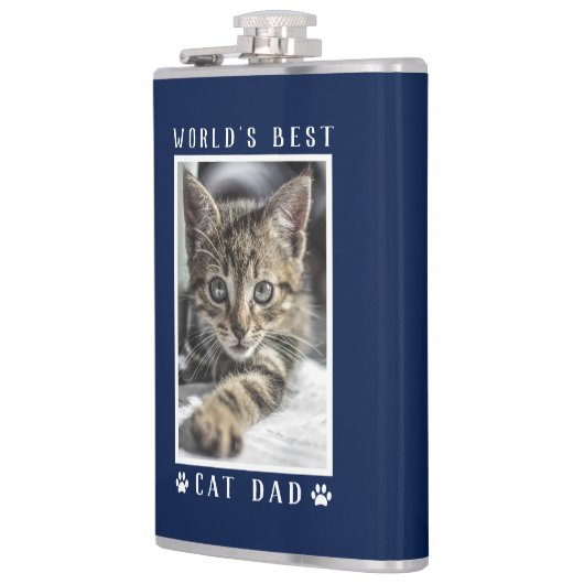 Weltbeste Kat-Vater Paw Prints Foto Navy 8 oz Flachmann (Links)