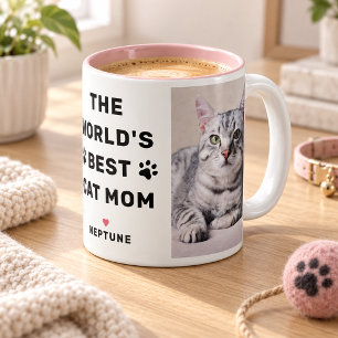 Weltbeste Katzenmutter Foto Pfotenabdruck Zweifarbige Tasse